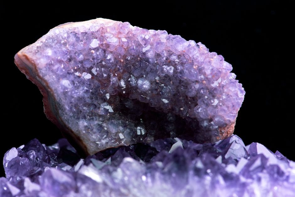 Purple amethyst geode cluster, the stone that turns citrine-yellow when its iron color centers are heated